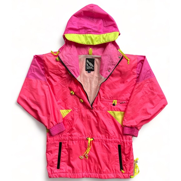 Vintage 80s Serac Anorak Lined Windbreaker Nylon Zip Jacket Neon Pink 4 S Ski - Picture 3 of 16